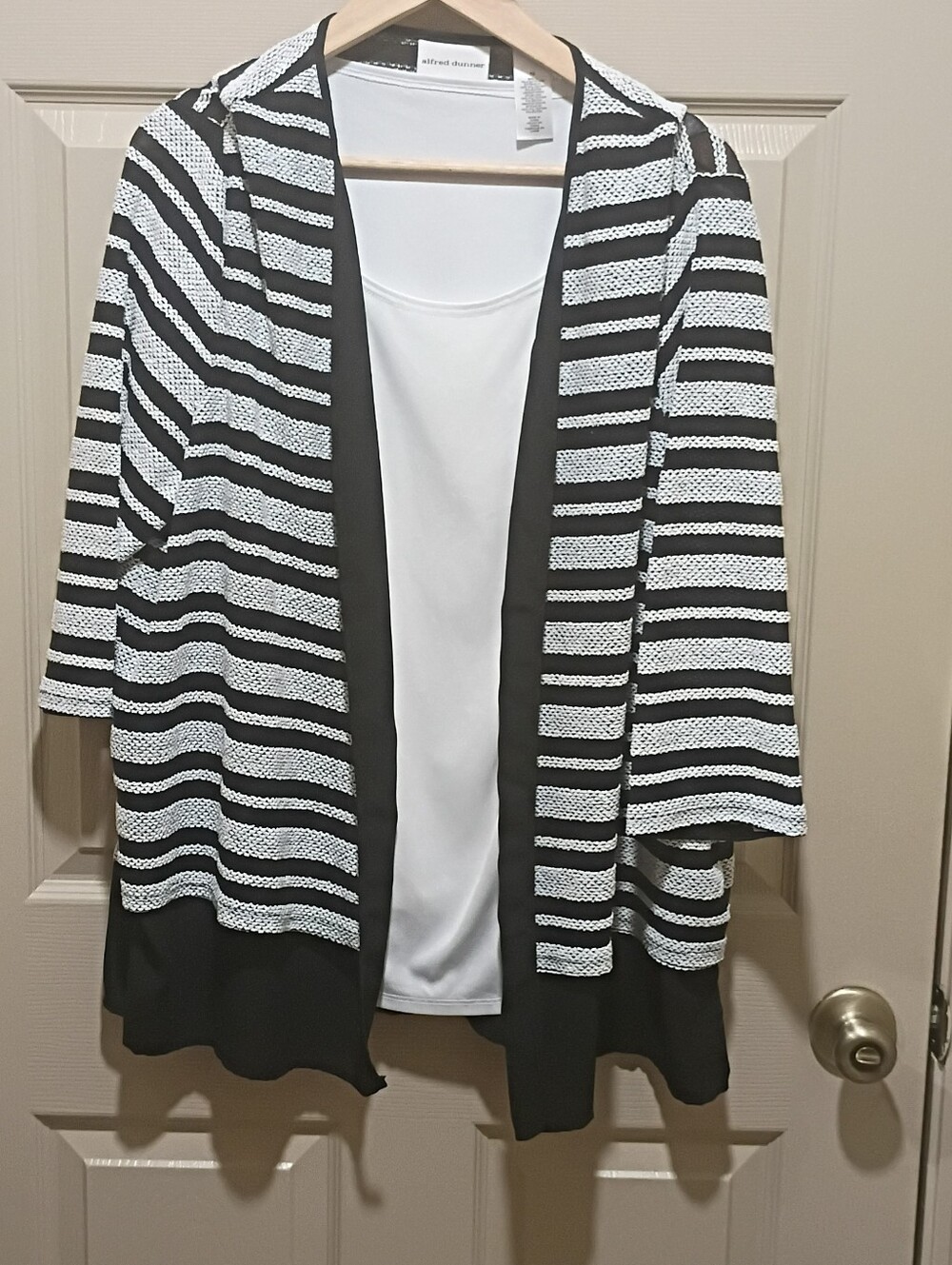 Alfred Dunner Sweater Womens Black White Attached Shell 3/4 Sleeve Plus Size 1x